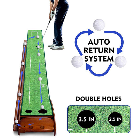 Lesmart Indoor Wood Golf Putting Green Mat with Auto Ball Return System