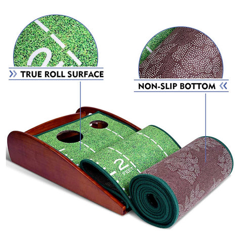 Lesmart Indoor Wood Golf Putting Green Mat with Auto Ball Return System