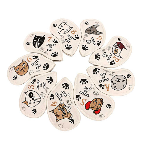 Lesmart 9pcs Synthetic Leather Golf Iron Cat Headcovers Set