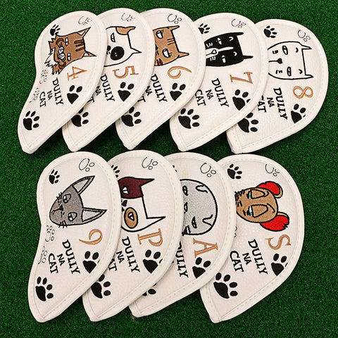 Lesmart 9pcs Synthetic Leather Golf Iron Cat Headcovers Set