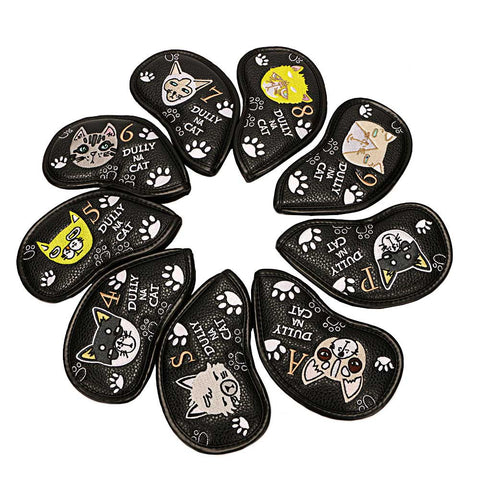 Lesmart 9pcs Synthetic Leather Golf Iron Cat Headcovers Set