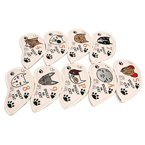 Lesmart 9pcs Synthetic Leather Golf Iron Cat Headcovers Set