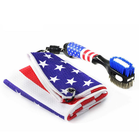 Lesmart Amercian Flag Golf Club Brush and Golf Towels