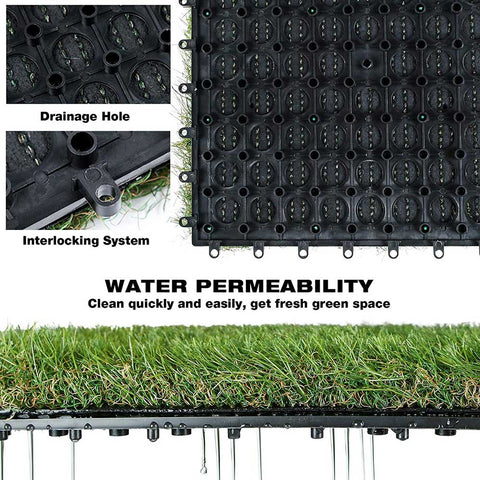 Lesmart Artificial Grass Tiles Interlocking Turf Set