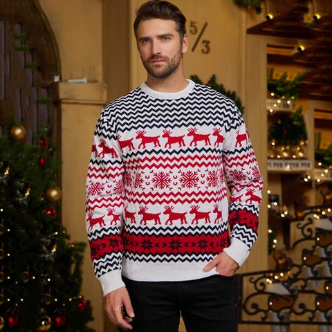 Lesmart Christmas Reindeer Snowflakes Ugly Holiday Knitted Sweater