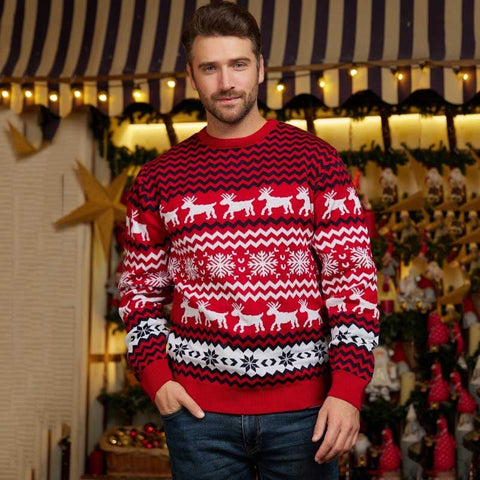 Lesmart Christmas Reindeer Snowflakes Ugly Holiday Knitted Sweater