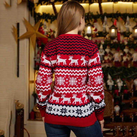 Lesmart Christmas Reindeer Snowflakes Ugly Holiday Knitted Sweater