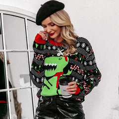 Lesmart Dinosaur Print Ugly Christmas Sweater
