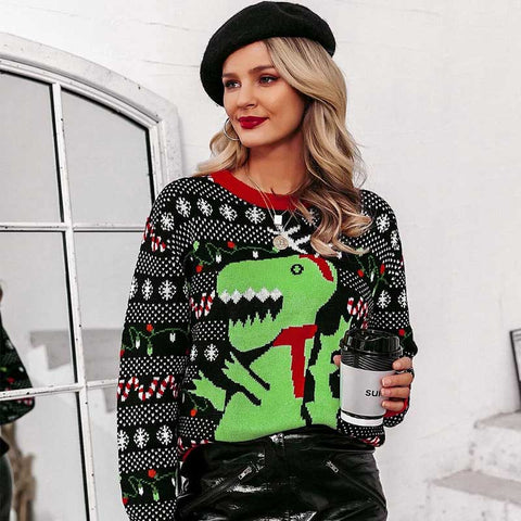 Lesmart Dinosaur Print Ugly Christmas Sweater