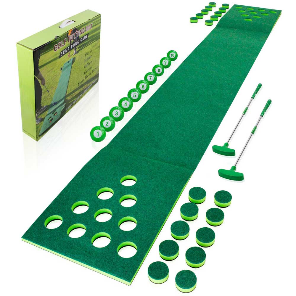Lesmart Golf Beer Pong Game Green, Includes 2 Green Putters, 10 Golf Balls