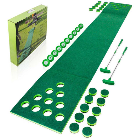 Lesmart Golf Beer Pong Game Green, Includes 2 Green Putters, 10 Golf Balls
