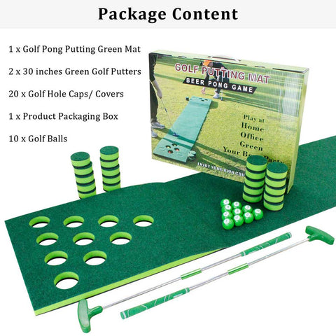 Lesmart Golf Beer Pong Game Green, Includes 2 Green Putters, 10 Golf Balls