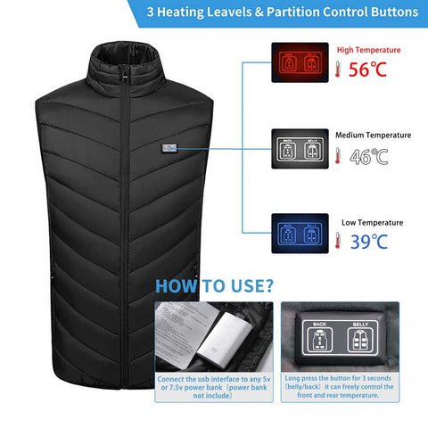Lesmart Heated Vest for Men, USB Charging 13 Heating Panels
