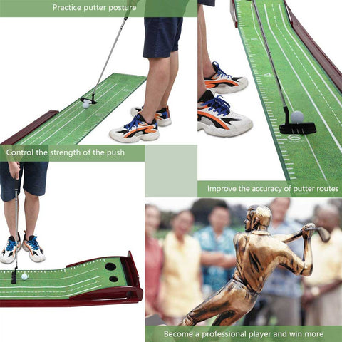Lesmart Indoor Wood Golf Putting Green Mat with Auto Ball Return System
