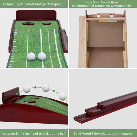 Lesmart Indoor Wood Golf Putting Green Mat with Auto Ball Return System