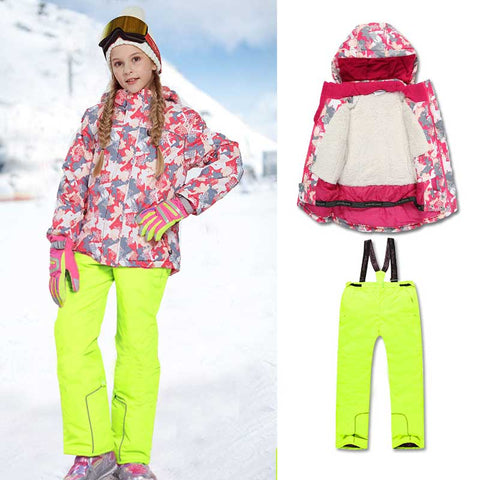Lesmart Kids' Snowboard Colorful Printed Ski Jacket and Pants