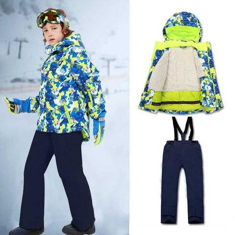 Lesmart Kids' Snowboard Colorful Printed Ski Jacket and Pants