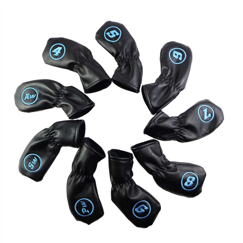 Lesmart Leather Golf Iron Wedge Head Cover Set 9pcs