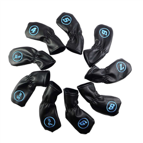 Lesmart Leather Golf Iron Wedge Head Cover Set 9pcs
