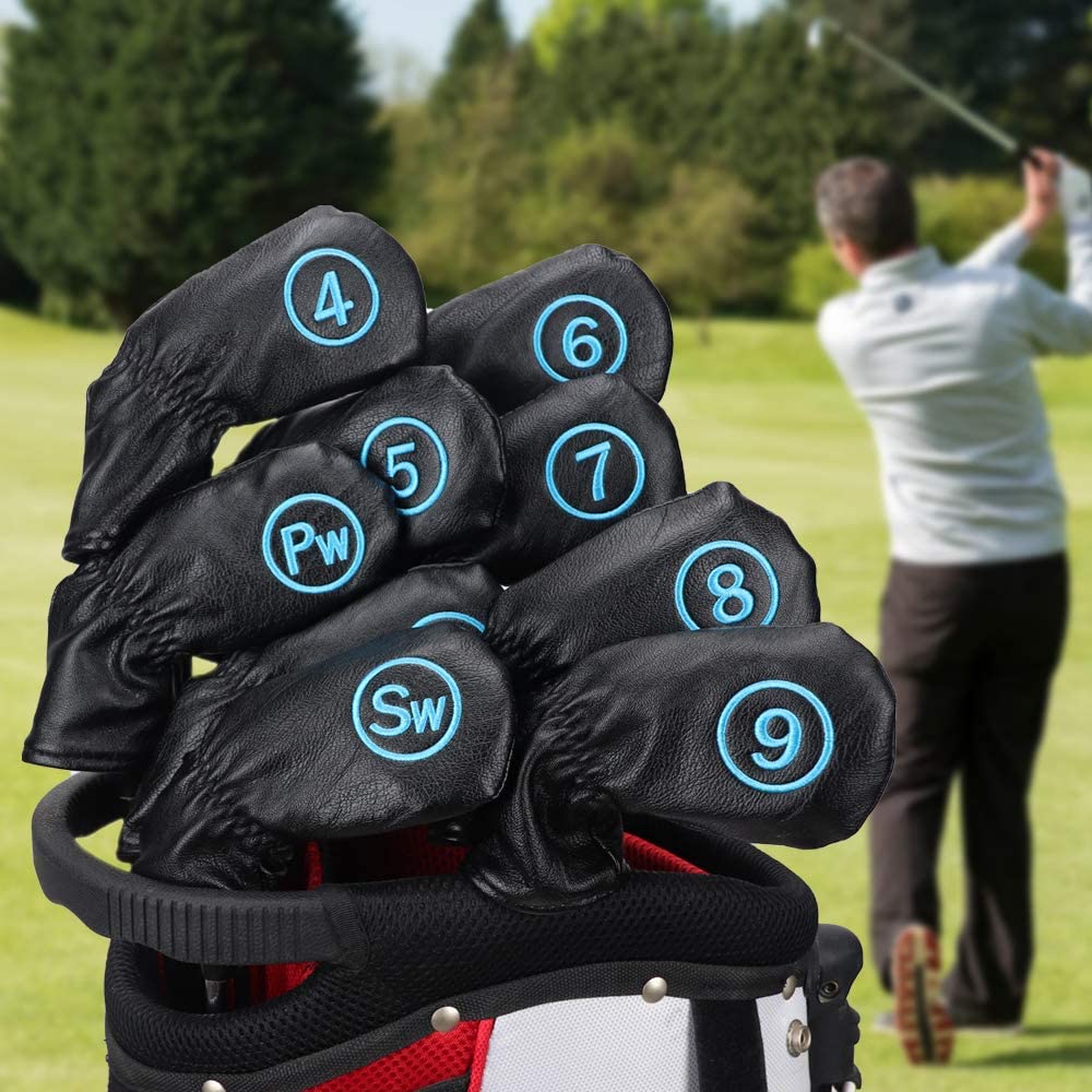 Lesmart Leather Golf Iron Wedge Head Cover Set 9pcs