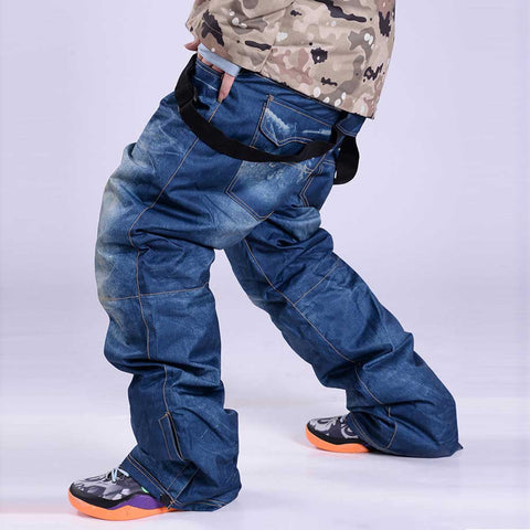 Lesmart Men's Waterproof Warm Padded Denim Ski Snowboard Pants