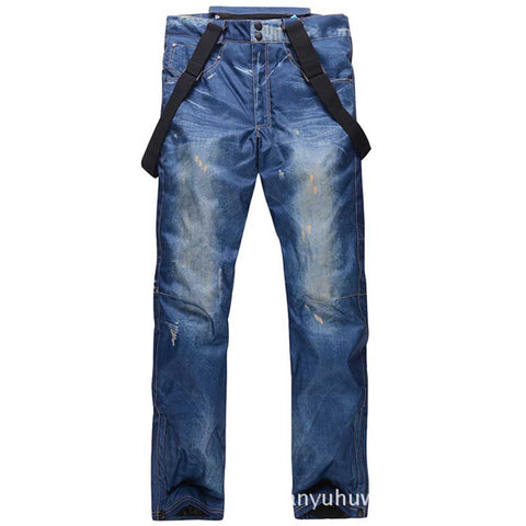 Lesmart Men's Waterproof Warm Padded Denim Ski Snowboard Pants