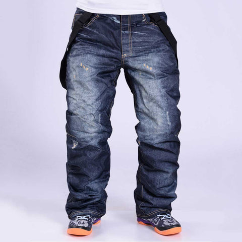 Lesmart Men's Waterproof Warm Padded Denim Ski Snowboard Pants