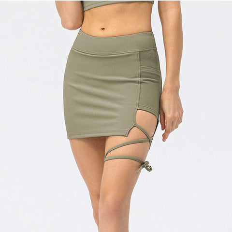 Lesmart Ribbed Athletic Skirts With Bandage
