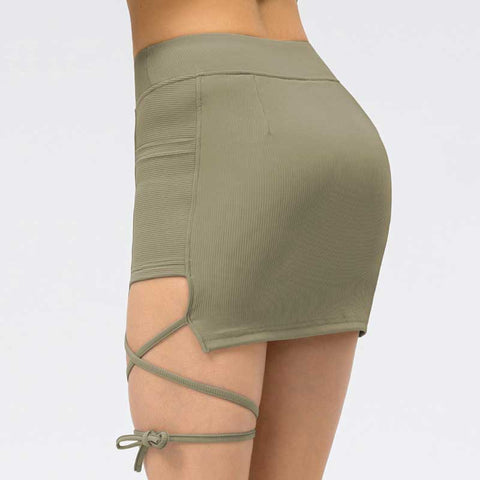 Lesmart Ribbed Athletic Skirts With Bandage