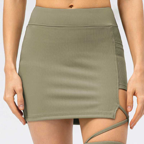 Lesmart Ribbed Athletic Skirts With Bandage
