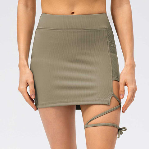 Lesmart Ribbed Athletic Skirts With Bandage