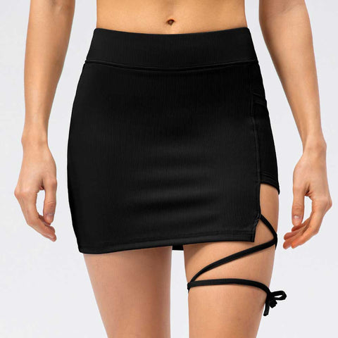Lesmart Ribbed Athletic Skirts With Bandage