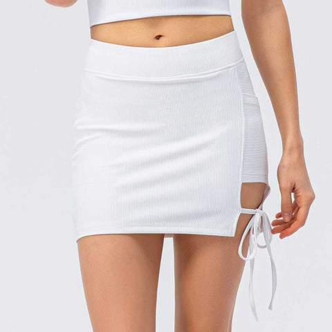 Lesmart Ribbed Athletic Skirts With Bandage