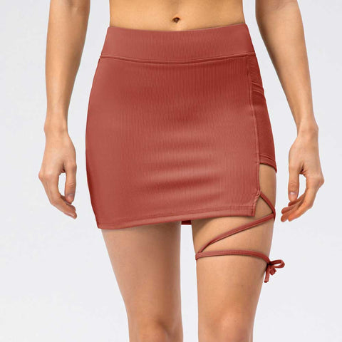 Lesmart Ribbed Athletic Skirts With Bandage