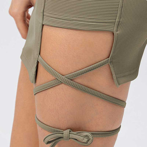Lesmart Ribbed Athletic Skirts With Bandage