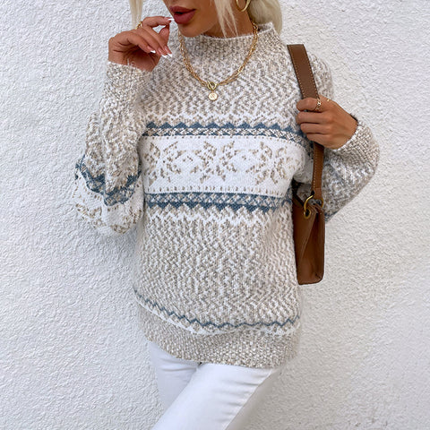 Lesmart Snowflakes Half Turtleneck Christmas Sweater
