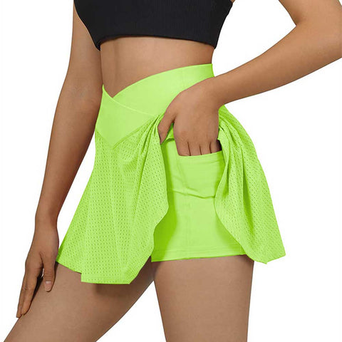 Lesmart Women's Crossover High Waisted Mesh Golf Skorts