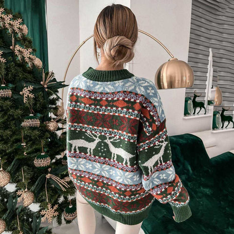 Lesmart Women's Fashion Knited Reindeer Patterns Christmas Sweaters