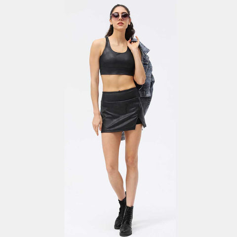 Lesmart Women's High Waisted Faux Leather Skirt