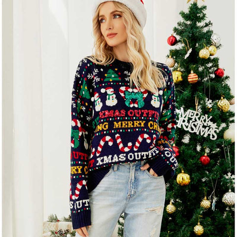 Lesmart Women's Snow Man Graphic Knitted Christmas Sweater