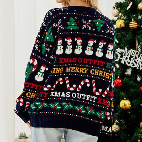 Lesmart Women's Snow Man Graphic Knitted Christmas Sweater