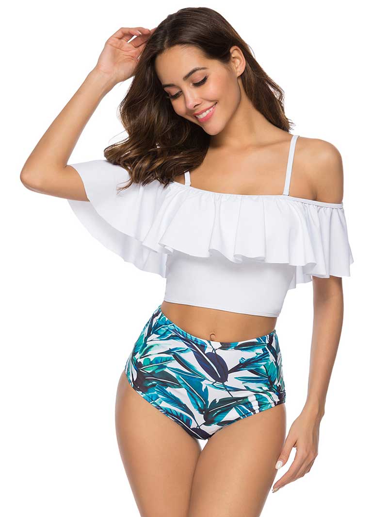 Lesmart Women's Two Piece Ruched High Waist Bikini
