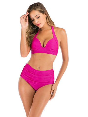 Lesmart Women's Two Piece Vintage Halter Ruched High Waist Bikini