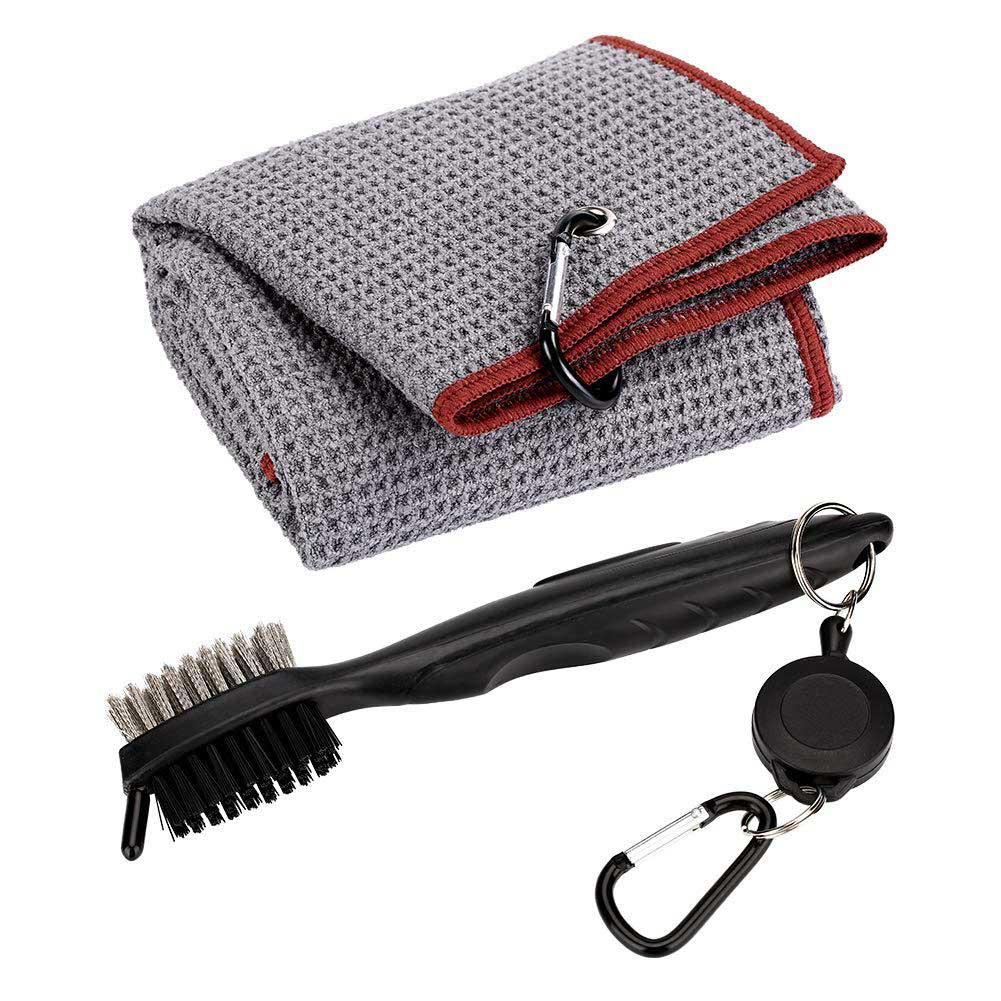 Microfiber Waffle Pattern Tri-fold Golf Towel with Brush Tool Kit