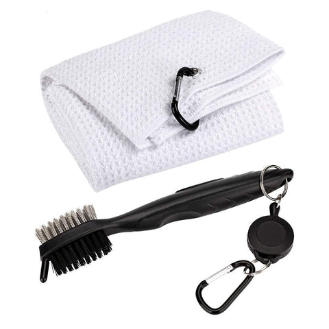 Microfiber Waffle Pattern Tri-fold Golf Towel with Brush Tool Kit