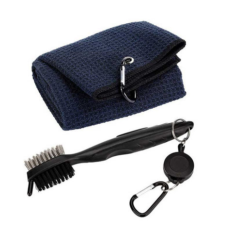 Microfiber Waffle Pattern Tri-fold Golf Towel with Brush Tool Kit