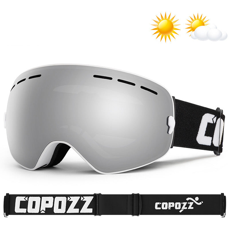 otg snowboard goggles OTG Snowboard Goggles Anti Fog UV Protection Lens, White Frame Silver Lens (VLT 9.2%)