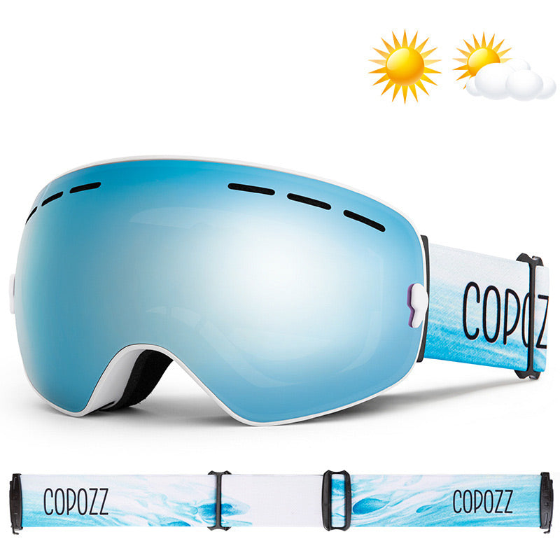 otg snowboard goggles OTG Snowboard Goggles Anti Fog UV Protection Lens, White Frame SkyBlue Lens (VLT 12.3%)