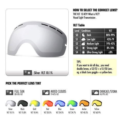OTG Snowboard Goggles Anti Fog UV Protection Lens