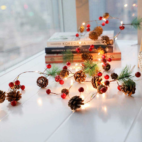 Pine Needle Pine Cone Led Lights Xmas Wreath